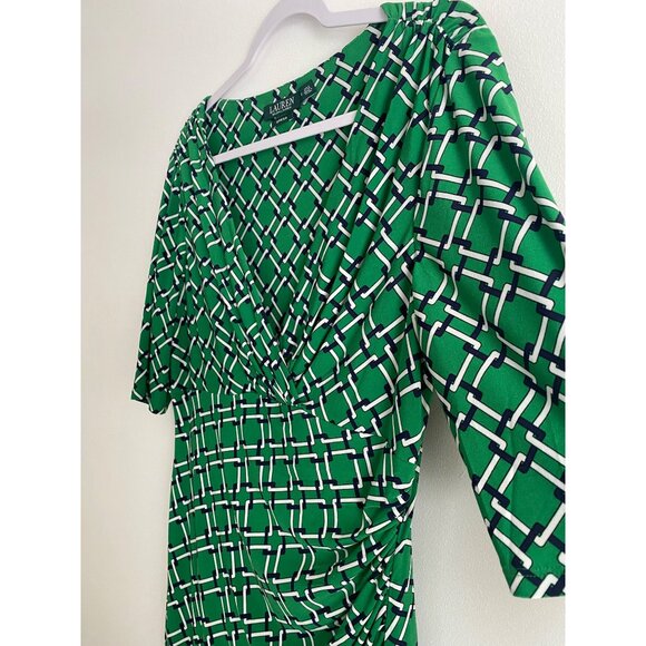 Lauren Ralph Lauren Green Geometric Print Stretch Midi-Dress Size 12 - Picture 3 of 5